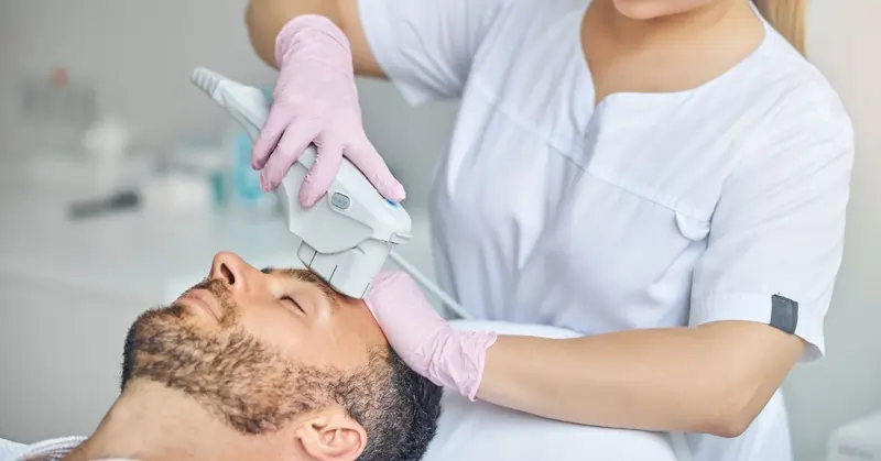 Uomo steso su un lettino che si sta sottoponendo ad un trattamento | Laser Milano