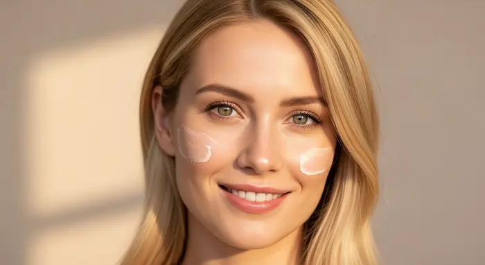 Foto di donna bionda con della crema applicata sul viso | LaserMilano