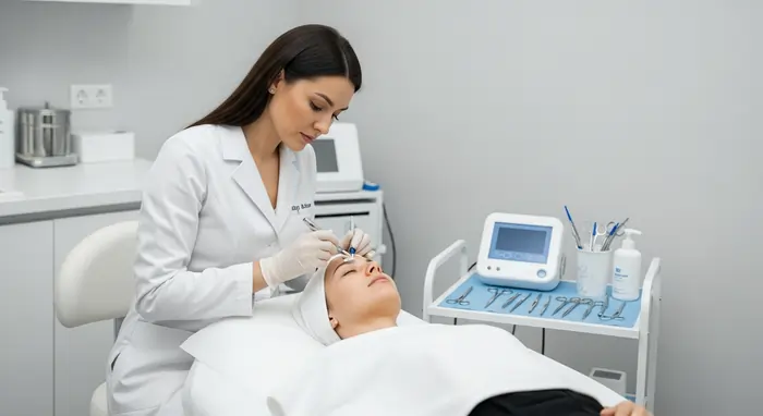 Dottoressa esegue un trattamento per rimuovere le impurità dal viso di una paziente | LaserMilano