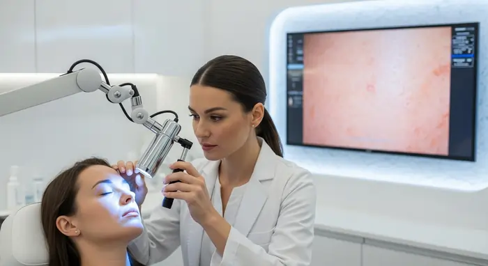Medico-estetista che analizza da vicino la pelle di una paziente | LaserMilano