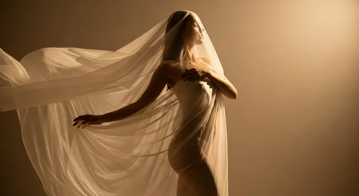 Foto artistica di una donna coperta da un velo semitrasparente | LaserMilano