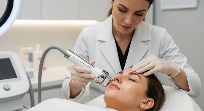 Medico estetico che esegue una sessione di radiofrequenza sul volto di una paziente | LaserMilano