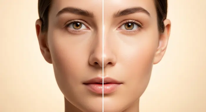 Viso di donna suddiviso in due per evocare l'idea del prima e dopo trattamento | LaserMilano