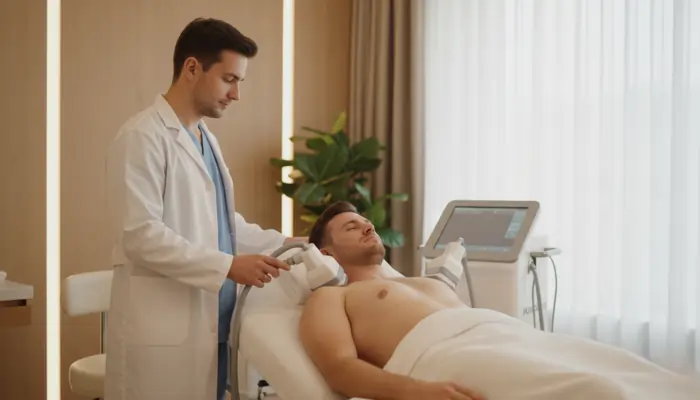 Un uomo durante una seduta di criolipolisi per la ginecomastia | Laser Milano