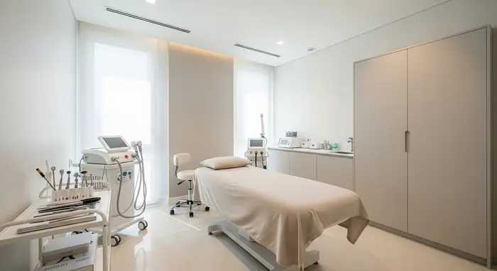 Ambiente medico dedicato a trattamenti di criolipolisi, studio estetico moderno e rassicurante con tecnologie avanzate. | Laser Milano