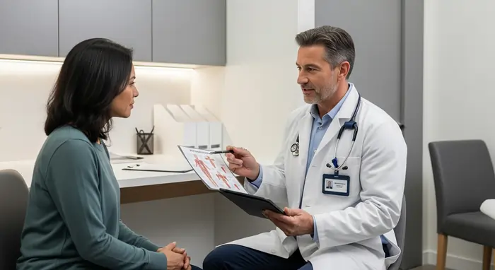 Medico estetico durante la valutazione pre-trattamento di criolipolisi, consulenza clinica per definire costi e indicazioni personalizzate. | Laser Milano