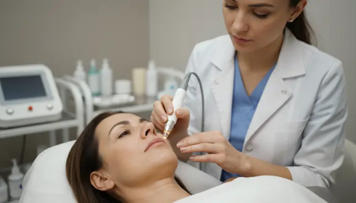 Una donna durante un trattamento di ringiovanimento viso | Laser Milano