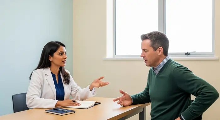 Valutazione medica della composizione corporea durante una consulenza specialistica in ambiente clinico, per un percorso personalizzato di riduzione del grasso localizzato. | LaserMilano