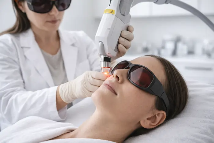 Trattamento laser viso in centro medico estetico con dispositivi avanzati e protezioni oculari. | Laser Milano