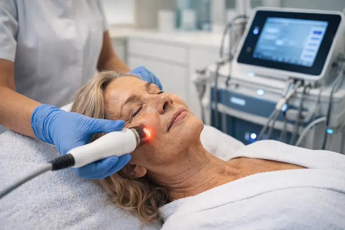 Una donna durante trattamento laser per macchie solari nel viso | Laser Milano