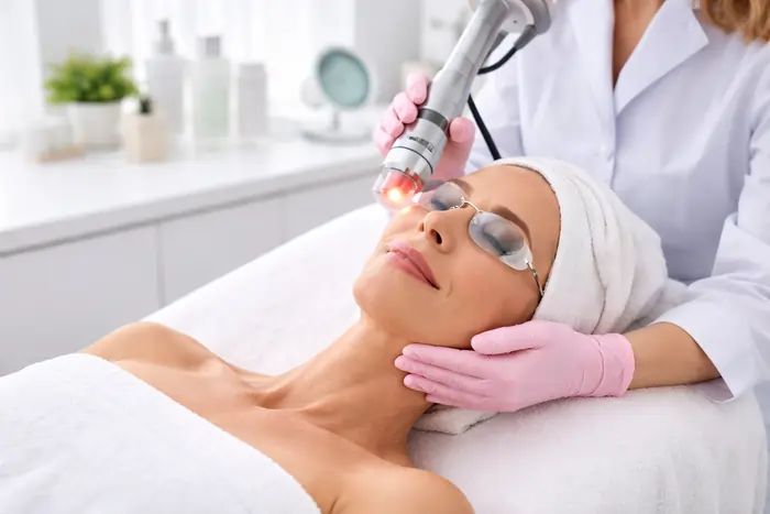 Una donna durante una seduta con il laser frazionato CO2 | Laser Milano