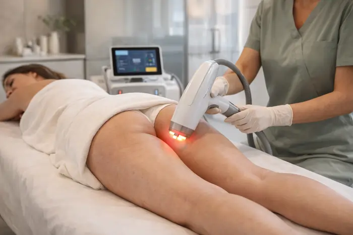 Una donna durante un trattamento anticellulite col laser | Laser Milano