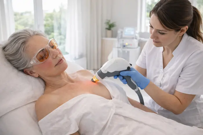 Una donna adulta durante una seduta epilazione laser sui capezzoli | Laser Milano