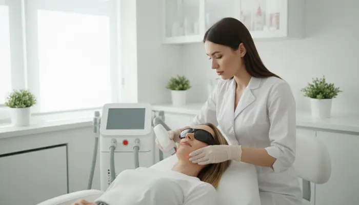 Una donna durante un trattamento laser per il ringiovanimento del viso | Laser Milano