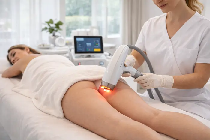 Una donna durante un trattamento laser anticellulite in un centro medico estetico specializzato | Laser Milano